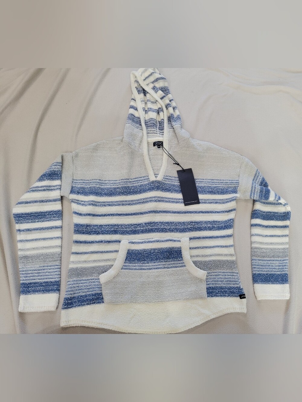 Lira Blue & White Striped V-Neck Hooded Sweater
